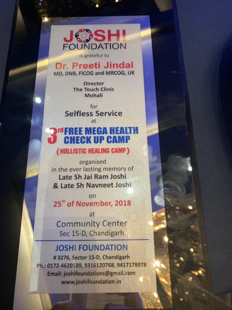 Dr Preeti Jindal honored by #JoshiFoundation